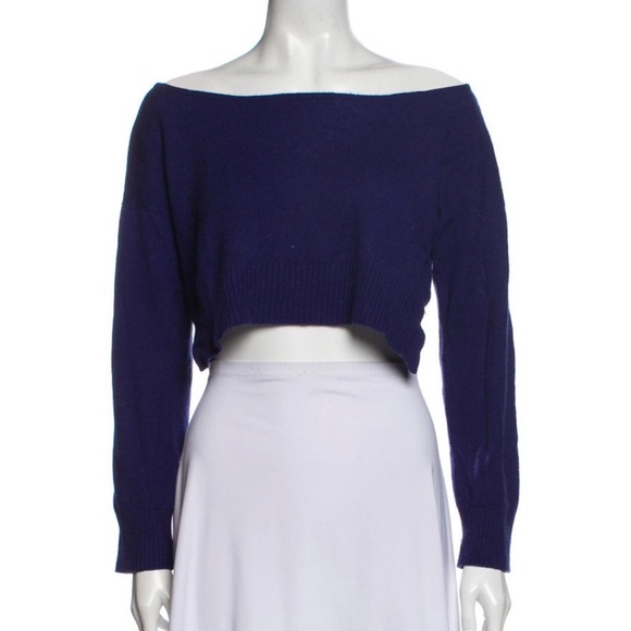 Prada Sweaters - PRADA  Navy Blue Pure Cashmere Cropped Sweater